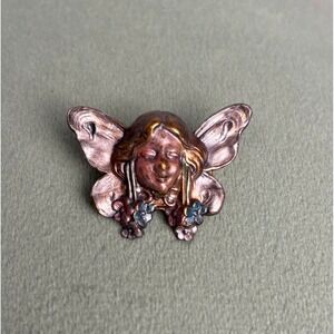 Fairy Face Butterfly Brooch Pin Enameled Floral Wings Charm Jewelry P090